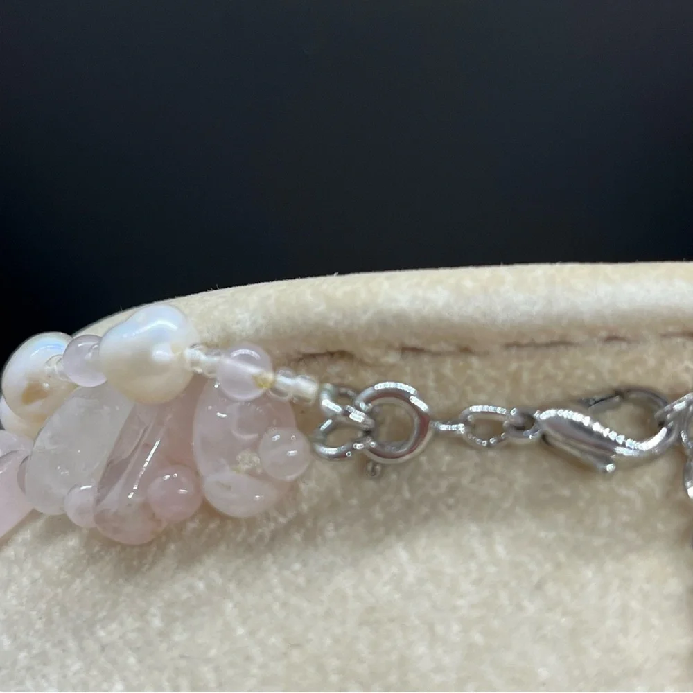 Rose Quartz and Pearl 3 in 1 Adjustable Necklace 22 inches